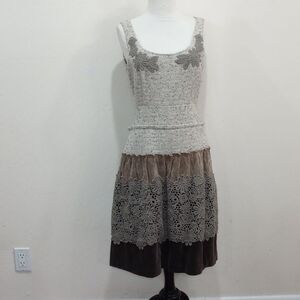 Tocca Wool Blend Boho Sleeveless Textured Tiered Lace Fall Dress - 8
